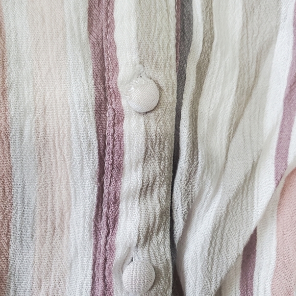 WOMEN'S Japna Neutral Striped Long Sleeve Crop Top Size M Buttons Smocked - Picture 5 of 11